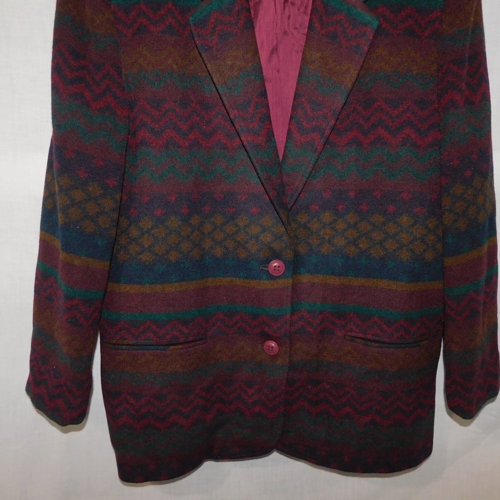 VTG 90s Navajo Southwestern Print Oversized Wool Blend Blazer Two Roads Women 11 - Picture 4 of 15